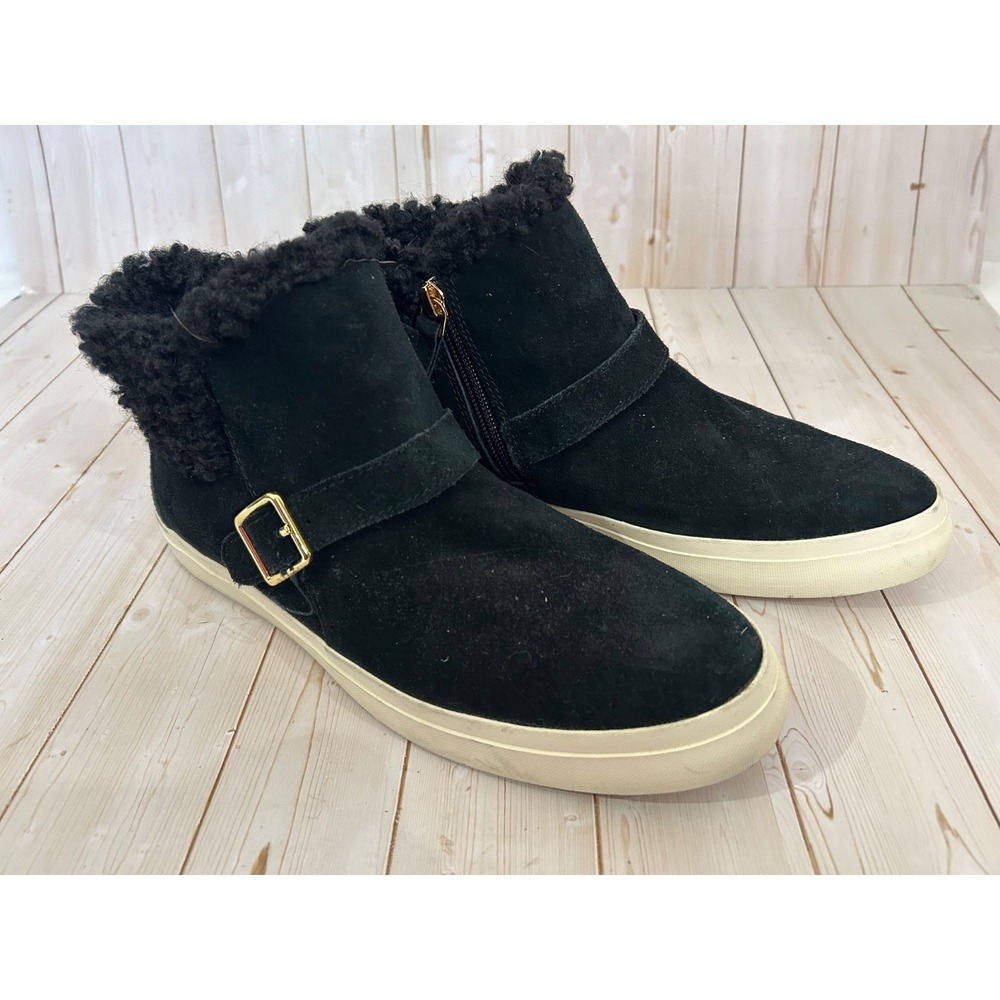 Cole Haan Sneaker High Women's Sz 9.5B Black Suede Sherpa Lined Zip Winter Shoes